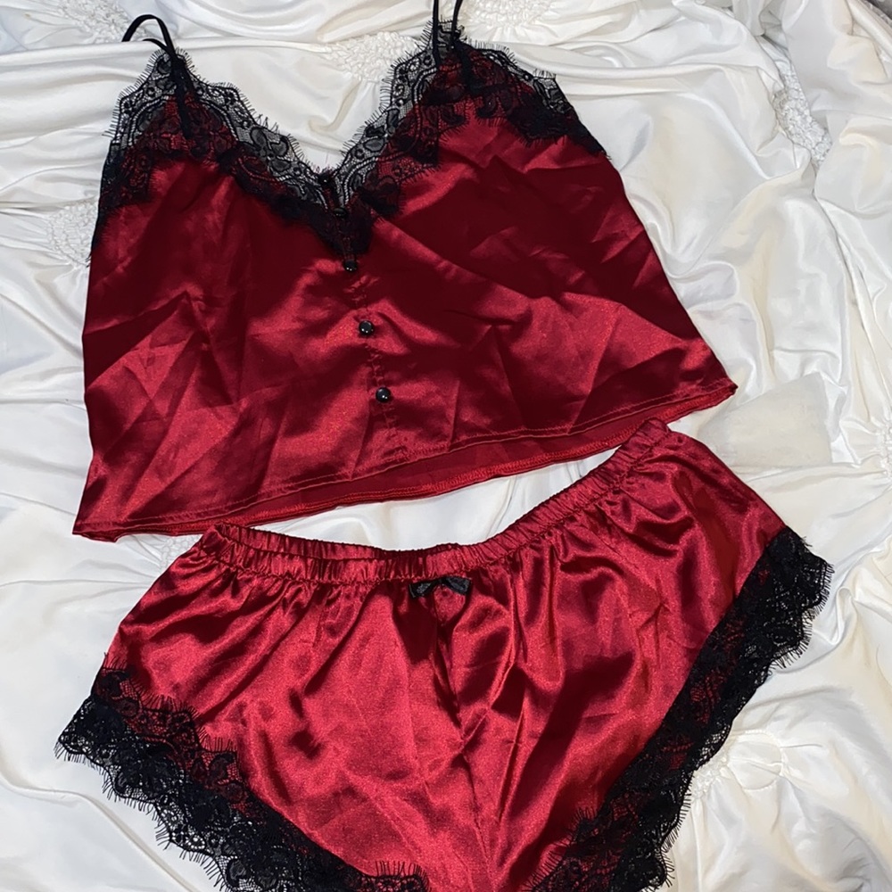 Deep red silk 2 piece set